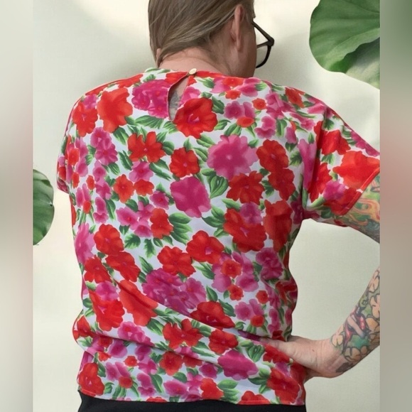 Vintage Impressions of California Colorful foral poppy Pattern Blouse Top-medium - Picture 3 of 7